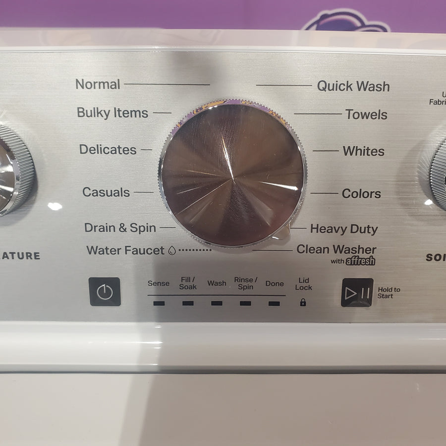 Maytag 4.7 cu. ft. Top Load Washer with Agitator, Pet Pro Option and Extra Power in White MTW5605RW - Open Box and Maytag 7.0 cu. ft. Capacity Top Load Electric Wrinkle Prevent Dryer MED4500MW - Scratch & Dent (Minor)
