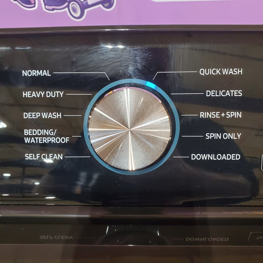 Samsung 4.7 cu. ft. Large Capacity Smart Top Load Washer with Active WaterJet in Brushed Black WA47CG3500AV - Scratch & Dent (Minor) and Samsung Brushed Black 7.4 cu. ft. Smart Electric Dryer with Sensor Dry DVE47CG3500V - Scratch & Dent (Major)