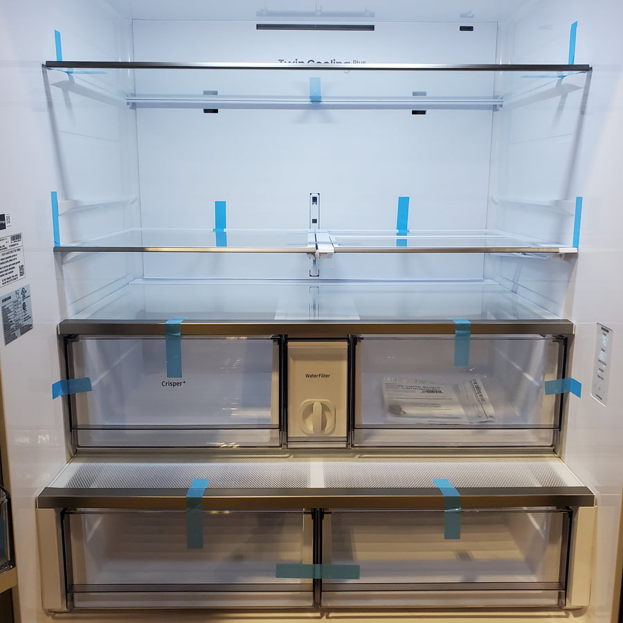 Samsung Bespoke White Glass 3 Door French Door 30 Cu. Ft. Refrigerator with Beverage Center 22221425 - RF30BB660012 - Scratch & Dent (Minor)