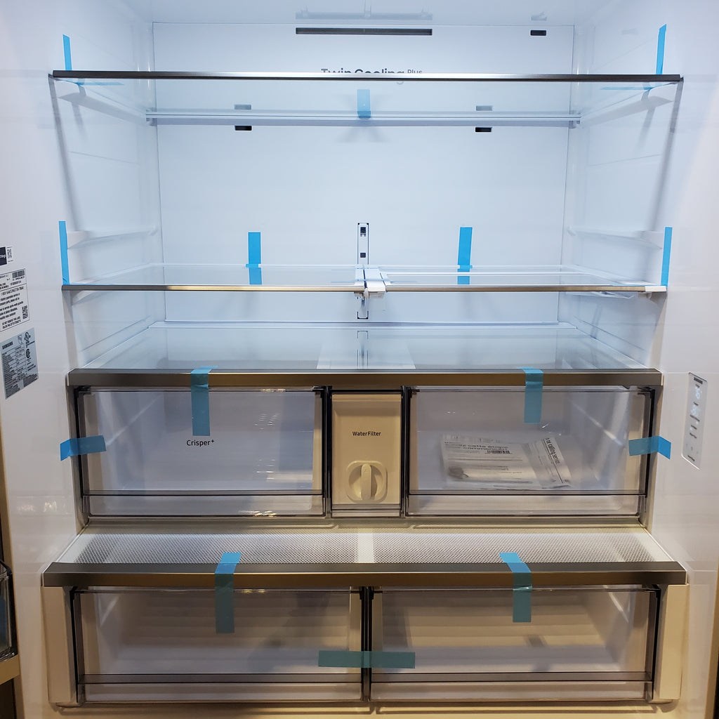Samsung Bespoke White Glass 3 Door French Door 30 Cu. Ft. Refrigerator with Beverage Center 22221425 - RF30BB660012 - Scratch & Dent (Minor)