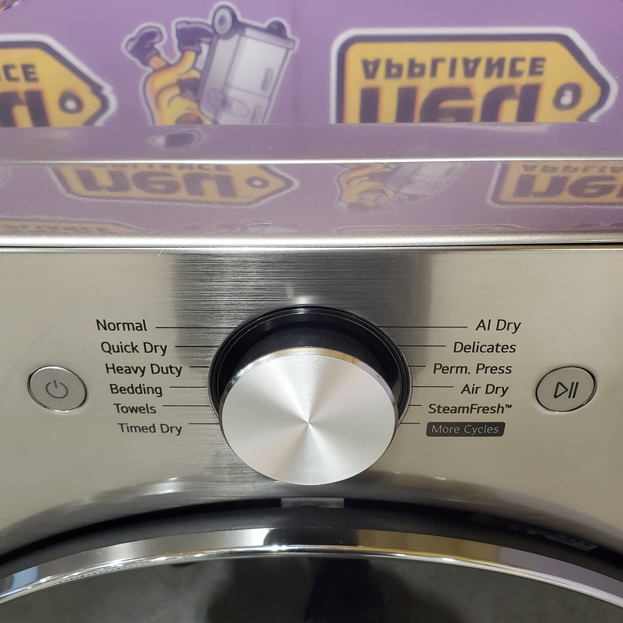 LG 5.0 cu. ft. Mega Capacity Smart Front Load Washer with TurboWash® 360° and AI Sensing WM5800HVA - Scratch & Dent (Minor) and LG 7.4-cu ft Stackable Vented Electric Dryer with Steam Cycle in Graphite Steel DLEX5800V - Scratch & Dent (Moderate)