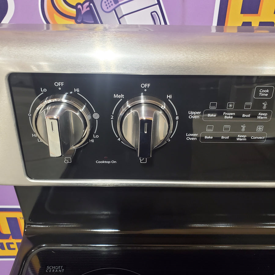 Whirlpool 6.7 cu. ft. 5 Burner Element Double Oven Electric Range with True Convection in Stainless Steel WGE745C0FS - Scratch & Dent (Minor)