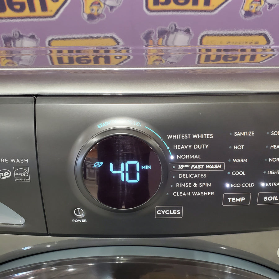 Electrolux 400 Series Front Load Washer - 4.5 Cu. Ft. ELFW7437AT - Open Box and Electrolux 8-cu ft Stackable Vented Electric Dryer with Steam Cycle in Titanium ELFE7437AT - Scratch & Dent (Minor)