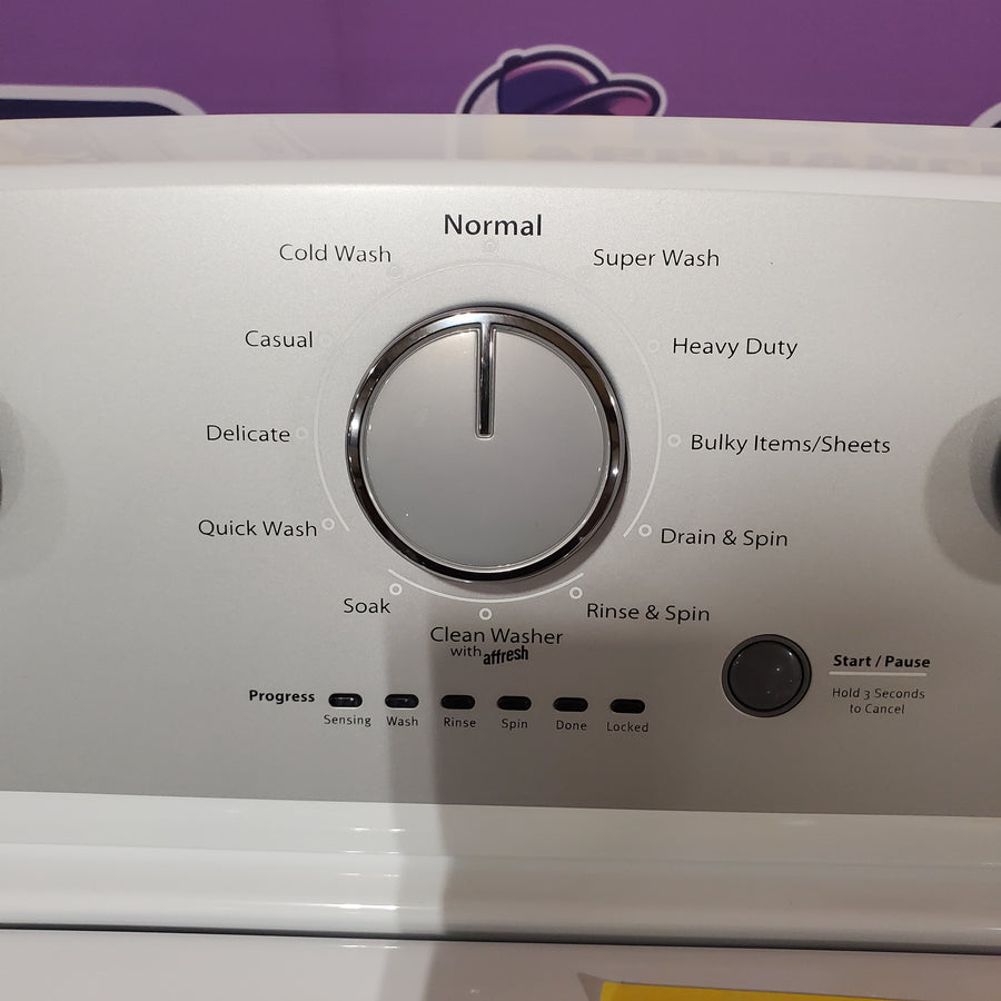 Whirlpool Top Load 3.5 Cu. Ft. Washer with Deep Water Wash Option WTW4816FW - Scratch & Dent (Major) and Whirlpool White Gas 7.0 Cu. Ft. Vented Dryer with Wrinkle Shield Option and AutoDry Drying System WGD4815EW - Scratch & Dent (Major)