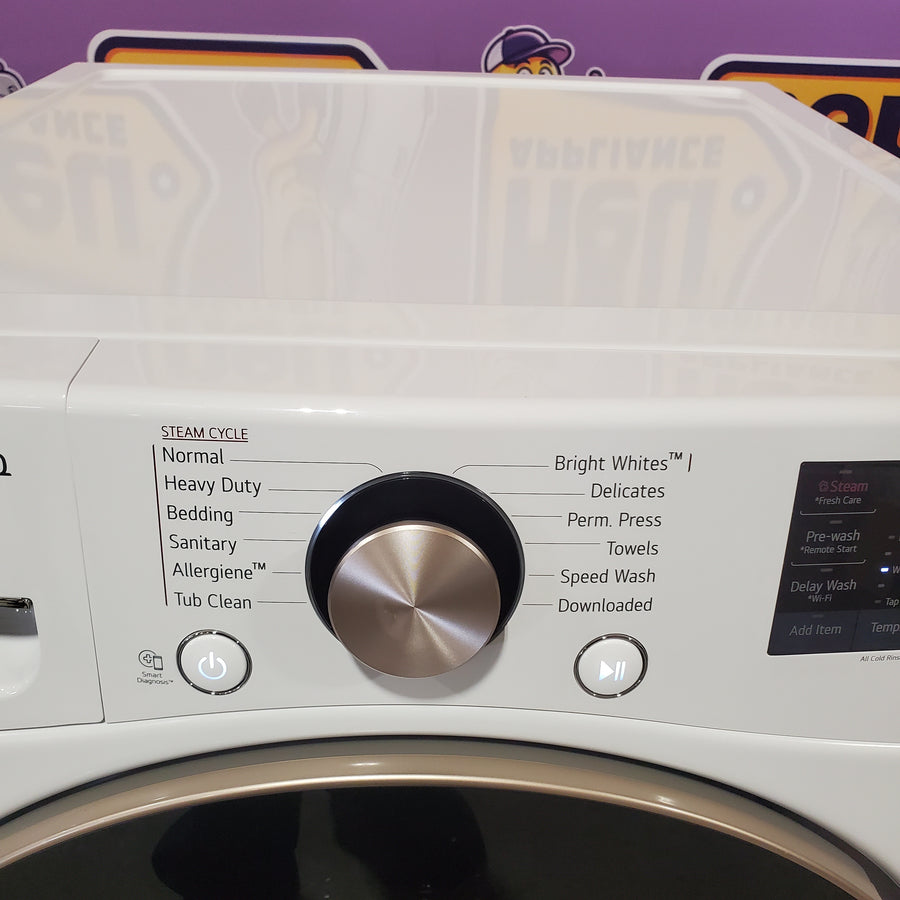 LG 4.5 cu. ft. Front Load Washer with Steam and Built-In Intelligence in White WM4000HWA - Scratch & Dent (Minor) and LG 7.4 cu. ft. Front Load Electric Dryer with TurboSteam and Sensor Dry Technology in White DLEX4000W - Scratch & Dent (Major)