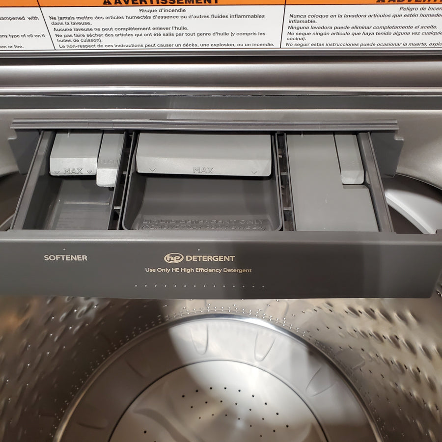 Maytag 5.3 cu. ft. Top Load Washer in Classic Silver with Impeller and Extra Power Option MTW6200RR - Open Box and  Maytag 7.4 cu. ft. Vented Front Load Electric Dryer in Classic Silver with Extra Power MED6205RR - Open Box