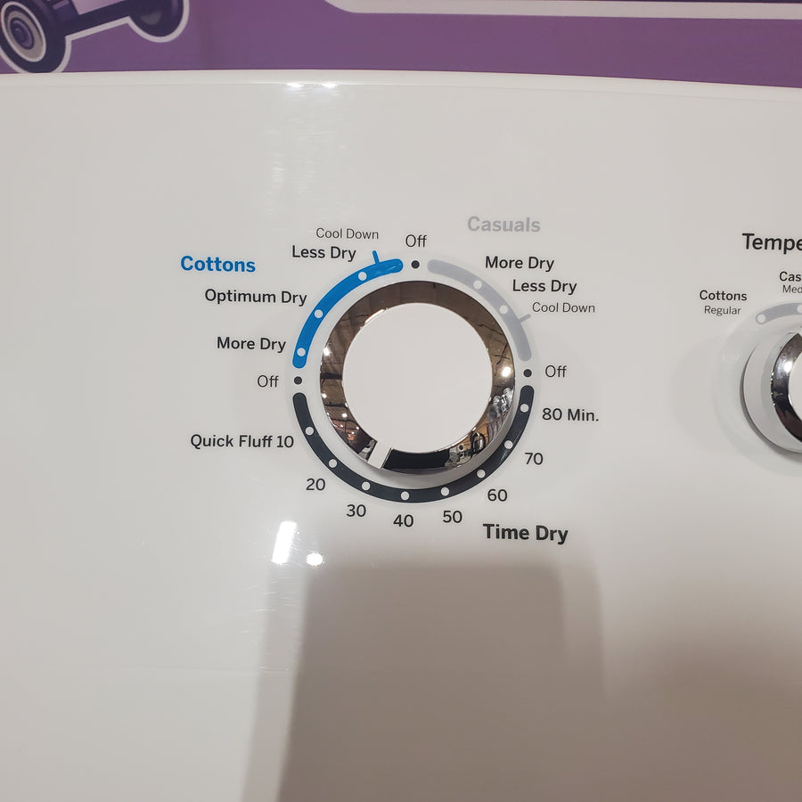 GE White Electric 6.2 Cu. Ft. Capacity Dryer with Shallow Depth and Up to 120 Ft. Venting Capability GTX33EASKWW - Scratch & Dent (Minor)