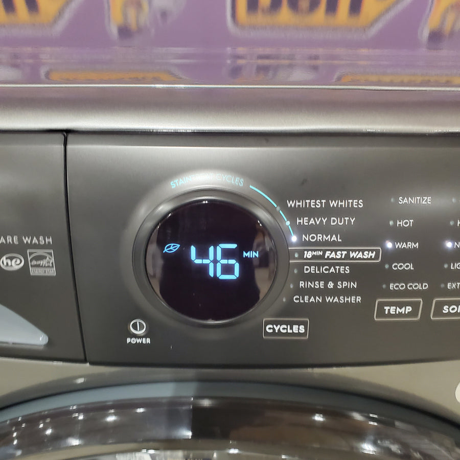 Electrolux 400 Series Front Load Washer - 4.5 Cu. Ft. ELFW7437AT - Scratch & Dent (Minor) and Electrolux 8-cu ft Stackable Vented Electric Dryer with Steam Cycle in Titanium ELFE7437AT - Scratch & Dent (Minor)