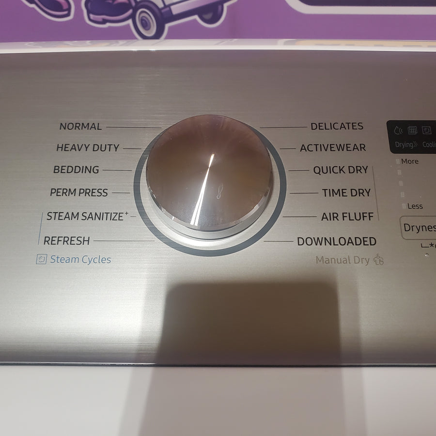 Samsung 5.2 cu. ft. Large Capacity Smart Top Load Washer with Super Speed Wash in White WA52DG5500AW - Scratch & Dent (Minor) and Samsung White Smart Electric 7.4 Cu. Ft. Dryer with Sensor Dry and Steam Sanitize+ DVE52A5500W - Scratch & Dent (Minor)