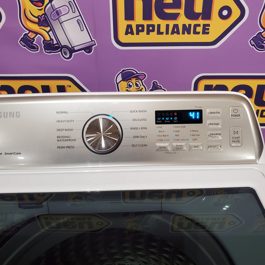 Samsung 4.5-cu ft High Efficiency Impeller Medium Top-Load Washer in White WA45T3400AW - Certified Refurbished and Samsung 7.2-cu ft Electric Dryer in White DV400EWHDWR - Certified Refurbished