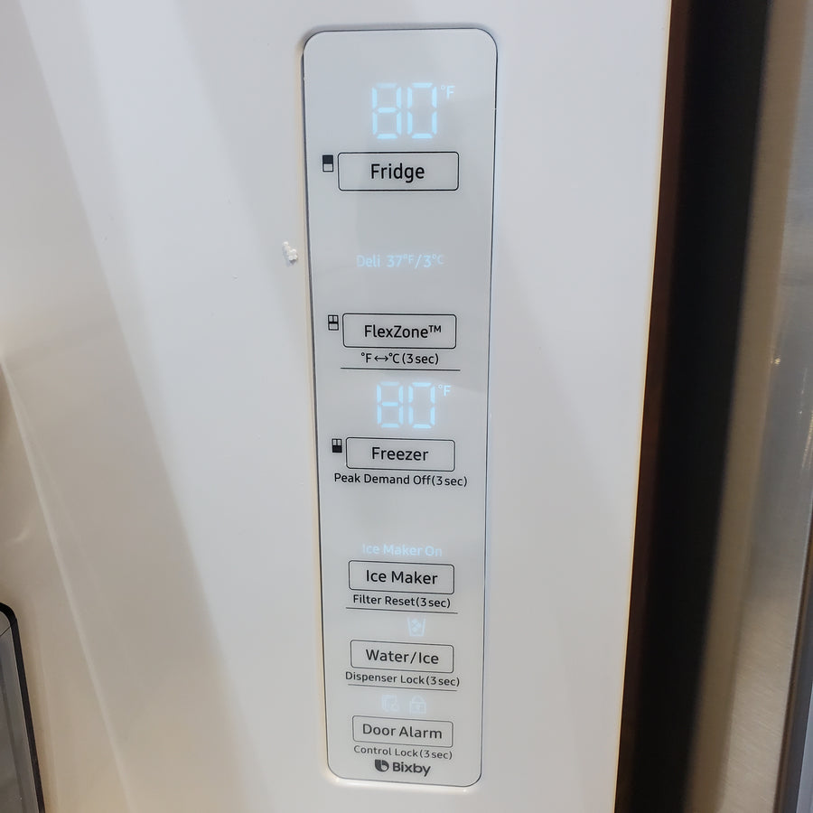 Samsung 28-cu ft 4-Door ENERGY STAR Smart French Door Refrigerator with Ice Maker in Fingerprint Resistant Stainless Steel 22442647 - RF28R7201SR - Scratch and Dent (Moderate)