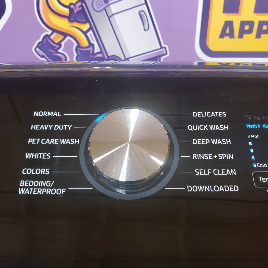 Samsung 5.4 cu. ft. Smart Top Load Washer with Pet Care Solution WA54CG7150AD - Scratch & Dent (Moderate) and Samsung Brushed 7.4 cu. ft. Smart Vented Electric Dryer with Pet Care Dry and Steam Sanitize+ WA54CG7150AD - Scratch & Dent (Minor)