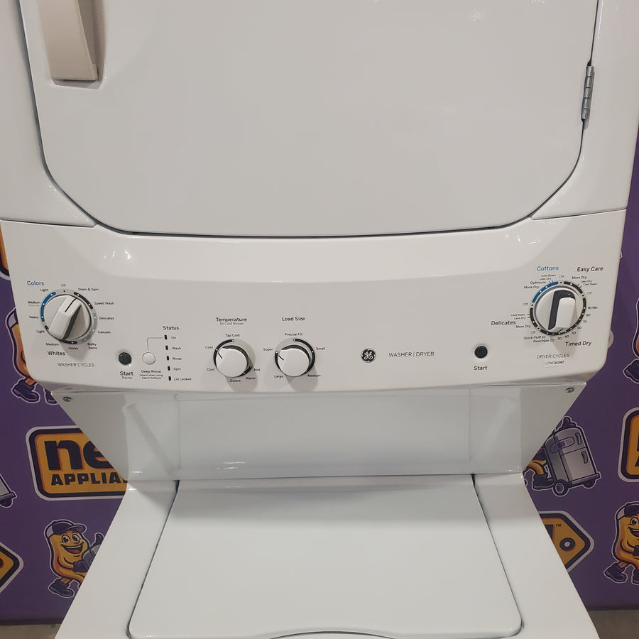 GE Unitized Spacemaker® 3.8 cu. ft. Capacity Washer with Stainless Steel Basket and 5.9 cu. ft. Capacity Electric Dryer GUD27ESSMWW - Certified Refurbished