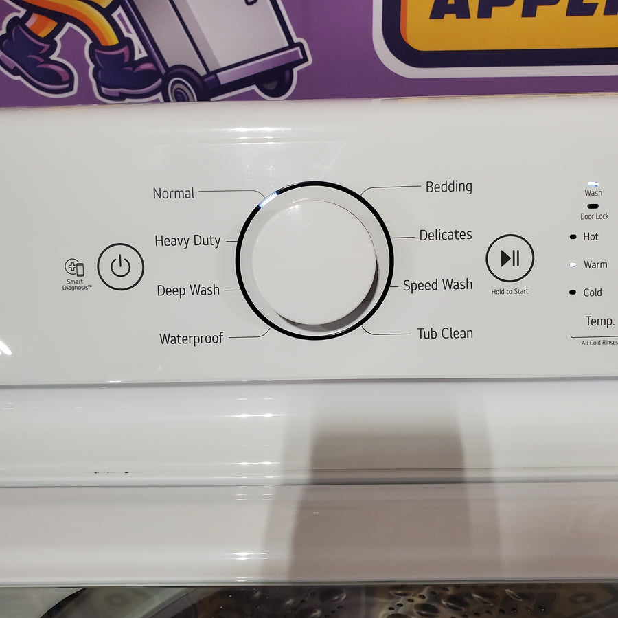 LG 4.3 cu. ft. Ultra Large Capacity Top Load Washer with 4-Way™ Agitator WT7005CW - Scratch & Dent (Minor) and LG 7.3 Cu. Ft. Electric Rear Control Ultra Large Capacity Dryer with Sensor Dry DLE6100W - Open Box