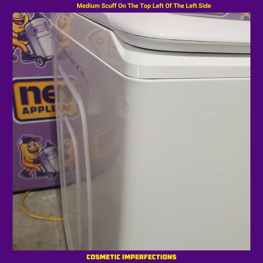 Samsung 5.0 cu. ft. Top Load Washing Machine with Active Water Jet WA50R5200AW - Scratch & Dent (Moderate) and Samsung White Smart Electric 7.4 Cu. Ft. Dryer with Sensor Dry and Steam Sanitize+ DVE52A5500W - Scratch & Dent (Minor)