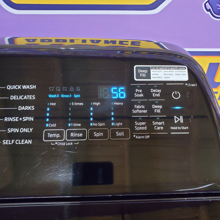 Samsung 5.0 cu. ft. Energy Star Top Load Washer with Active Water Jet in Black Stainless Steel WA50R5400AV - Certified Refurbished and Samsung Black Stainless Steel Electric 7.4 Cu. Ft. Dryer with Steam Sanitize DVE50R5400V - Certified Refurbished