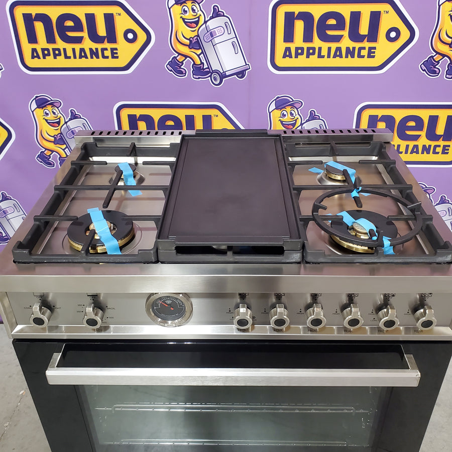 Bertazzoni 36" Professional Series Range Gas Oven 6 Brass Burners in Black PRO366BCFGMNET - Open Box