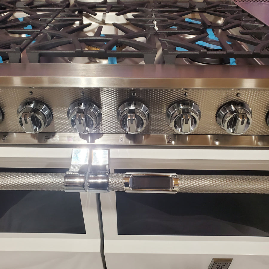 Hestan 48 Inch Freestanding Dual Fuel Range with 5 Burners, 12 Inch Griddle, Heavy-Duty Cast Iron Grates, CircuFlame™, Dual-Flow Burner, Electronic Ignition/Reignition, and PureVection™ KRD485GD-NG-WH - Open Box