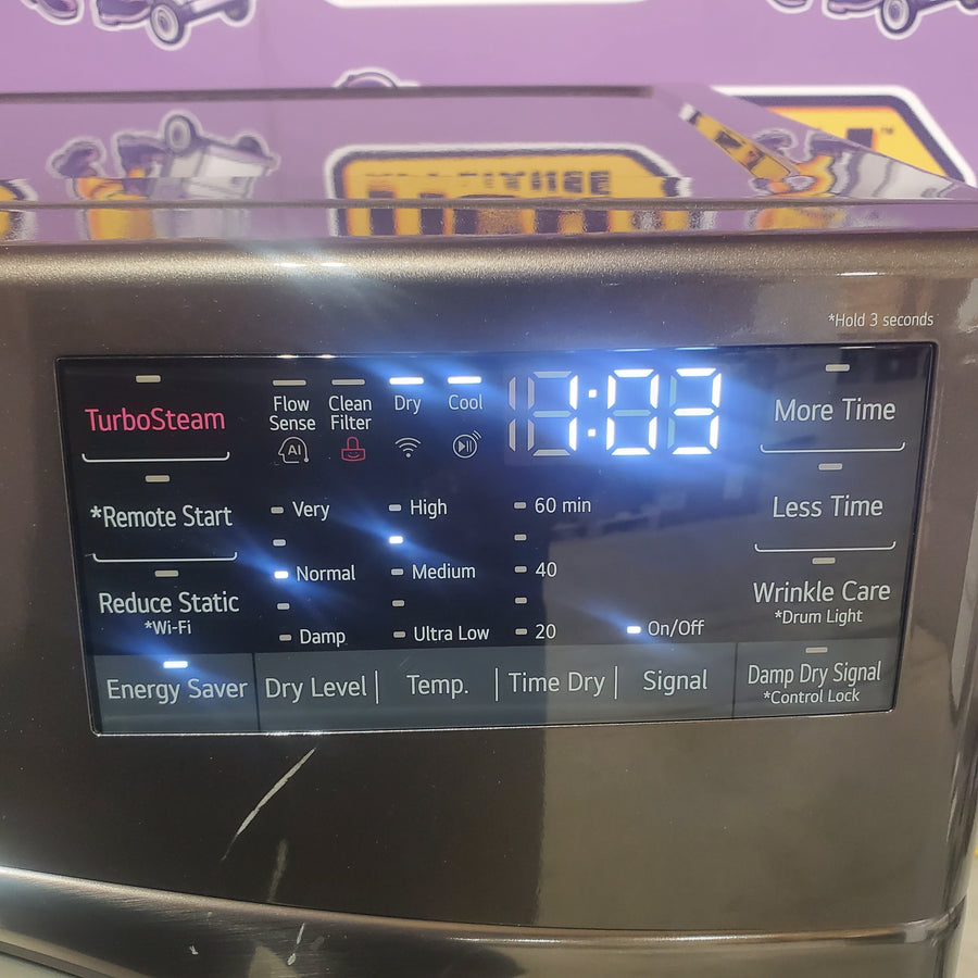 LG TrueSteam 7.4-cu ft Stackable Vented Gas Dryer with Steam Cycle in Black DLGX4001B - Scratch & Dent (Moderate)