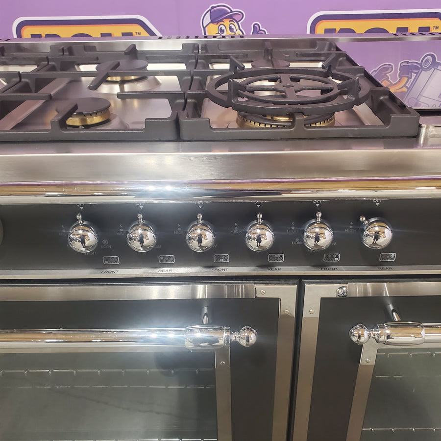 Bertazzoni 48 Inch Freestanding Dual Fuel Range with 6 Sealed Burners, Double Oven, 7 Cu. Ft. Total Capacity, Continuous Grates, Self Clean, Elegant Digital Gauge, and Dual Diagonal Convection Fans HERT486GDFSNET - Open Box