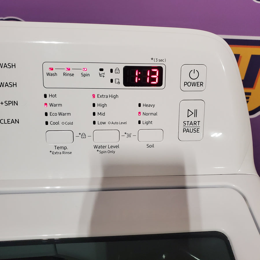 Samsung 4.5 cu. ft. Top Load Washer with Vibration Reduction Technology+ in White WA45T3200AW - Certified Refurbished and Samsung 7.2 cu. ft. Electric Dryer with Sensor Dry in White DVE45T3200W - Certified Refurbished