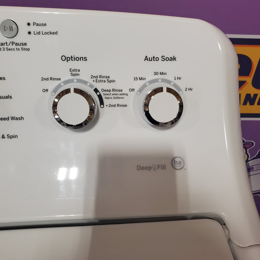 GE 4.5 cu. ft. Capacity Washer with Stainless Steel Basket in White GTW465ASNWW - Certified Refurbished and GE White Electric 6.2 Cu. Ft. Capacity Dryer with Shallow Depth and Up to 120 Ft. Venting Capability 16289 - GTD45EASJWS - Open Box