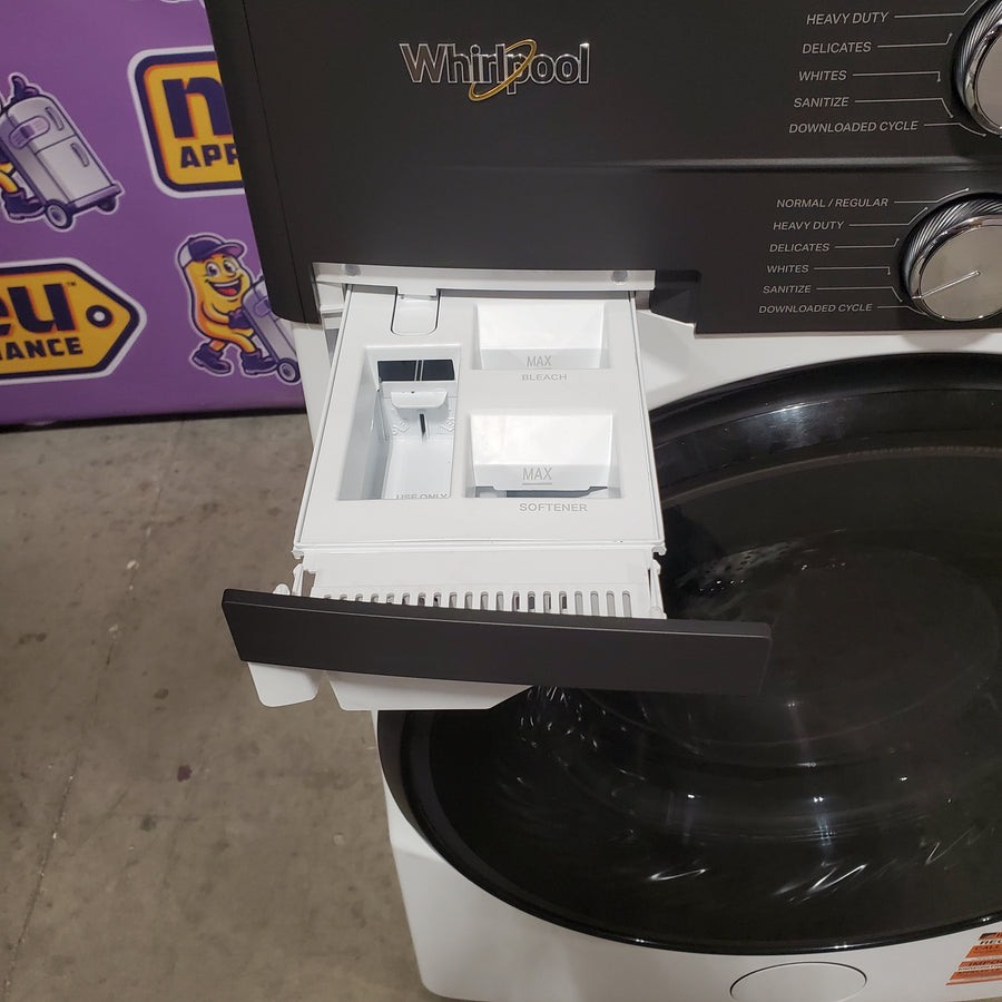 Whirlpool UV Clean 4.5-cu ft Front Load Washer and 7.4-cu ft Plug in Dryer Stacked Laundry Center in White WEF5727TW - Open Box
