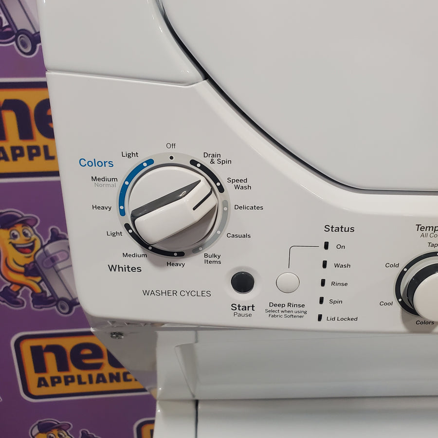 GE Unitized Spacemaker® 2.3 cu. ft. Capacity Washer with Stainless Steel Basket and 4.4 cu. ft. Capacity Electric Dryer GUD24ESSMWW - Certified Refurbished