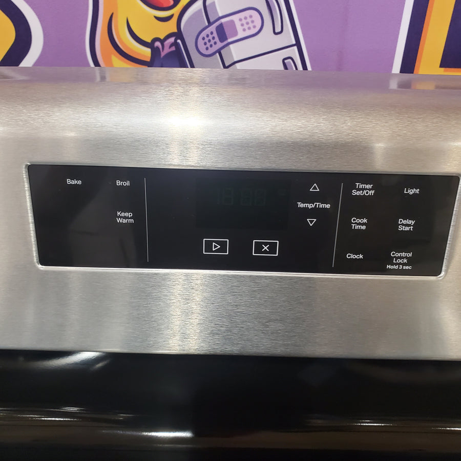 Whirlpool Stainless Steel 4.8 cu. ft. Electric Range with Keep Warm setting and Large Oven Window WFC150M0JS - Open Box