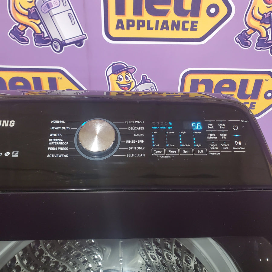 Samsung 5.0 cu. ft. Energy Star Top Load Washer with Active Water Jet in Black Stainless Steel WA50R5400AV - Certified Refurbished and Samsung Black Stainless Steel Electric 7.4 Cu. Ft. Dryer with Steam Sanitize DVE50R5400V - Certified Refurbished