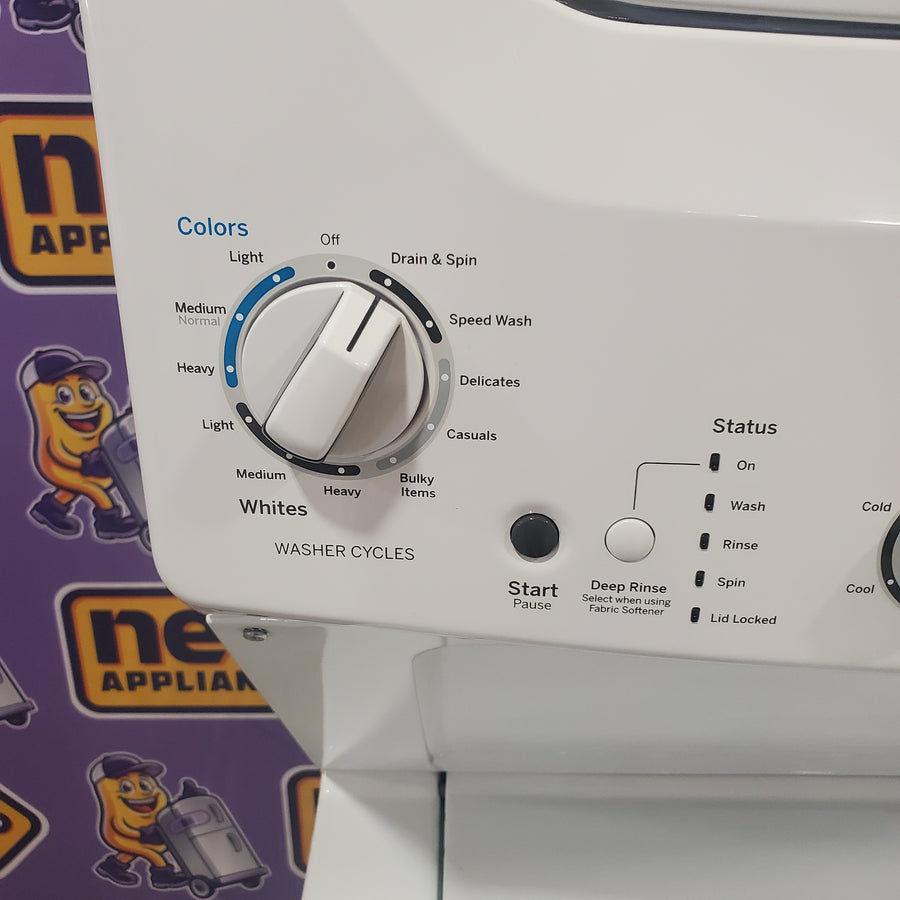 GE Unitized Spacemaker® 3.8 cu. ft. Capacity Washer with Stainless Steel Basket and 5.9 cu. ft. Capacity Electric Dryer GUD27ESSMWW - Certified Refurbished