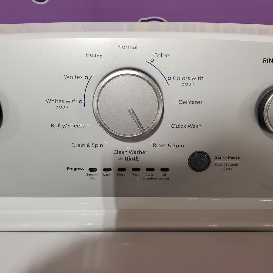 Whirlpool 3.8–3.9 Cu. Ft. Top Load Washer with 2 in 1 Removable Agitator and Soil Level Selection WTW4957PW - Certified Refurbished and Whirlpool White Electric 7.0 Cu. Ft. Dryer with Auto Dry WED4950HW - Certified Refurbished