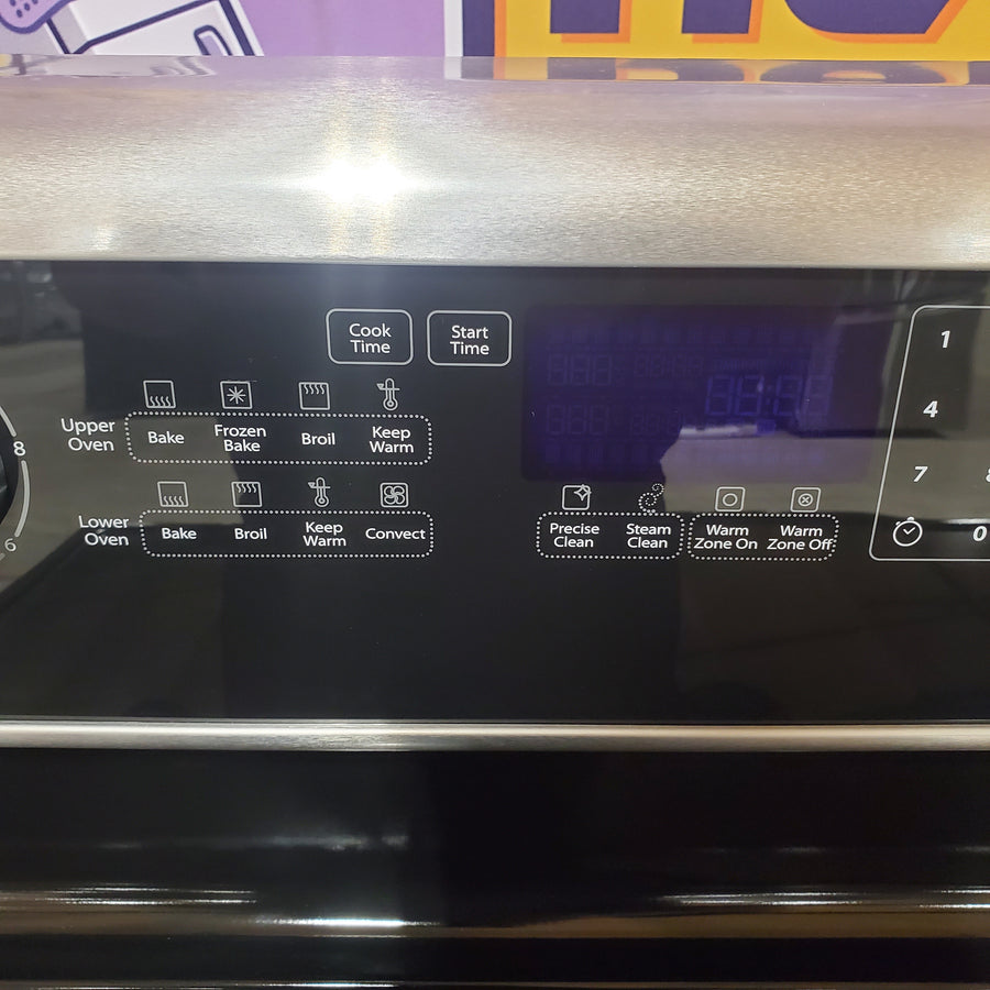 Whirlpool 6.7 cu. ft. 5 Burner Element Double Oven Electric Range with True Convection in Stainless Steel WGE745C0FS - Scratch & Dent (Minor)