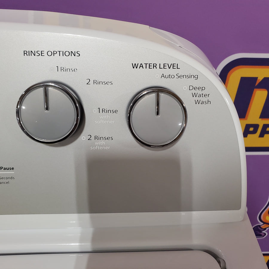 Whirlpool Top Load 3.5 Cu. Ft. Washer with Deep Water Wash Option WTW4816FW - Scratch & Dent (Major) and Whirlpool Vented 7.0 Cu. Ft. Electric Dryer WED4815EW - Scratch & Dent (Minor)