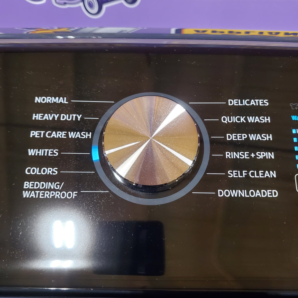 Samsung 5.4 cu. ft. Smart Top Load Washer with Pet Care Solution and Super Speed Wash WA54CG7150AD - Scratch & Dent (Minor) and  7.4 cu. ft. Smart Vented Electric Dryer with Pet Care Dry and Steam Sanitize+ 16262 - DVE54CG7150D - Open Box