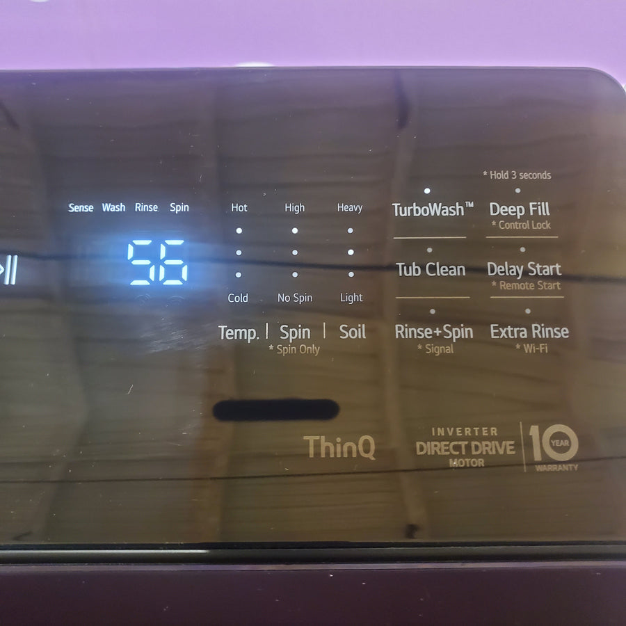 LG 5.5 cu. ft. SMART Top Load Washer in Matte Black with Impeller, Easy Unload and TurboWash3D Technology WT8400CB - Open Box and LG 7.3 cu. ft. Ultra Large Capacity Rear Control Electric Dryer with EasyLoad™ Door DLE8400BE - Scratch & Dent (Minor)