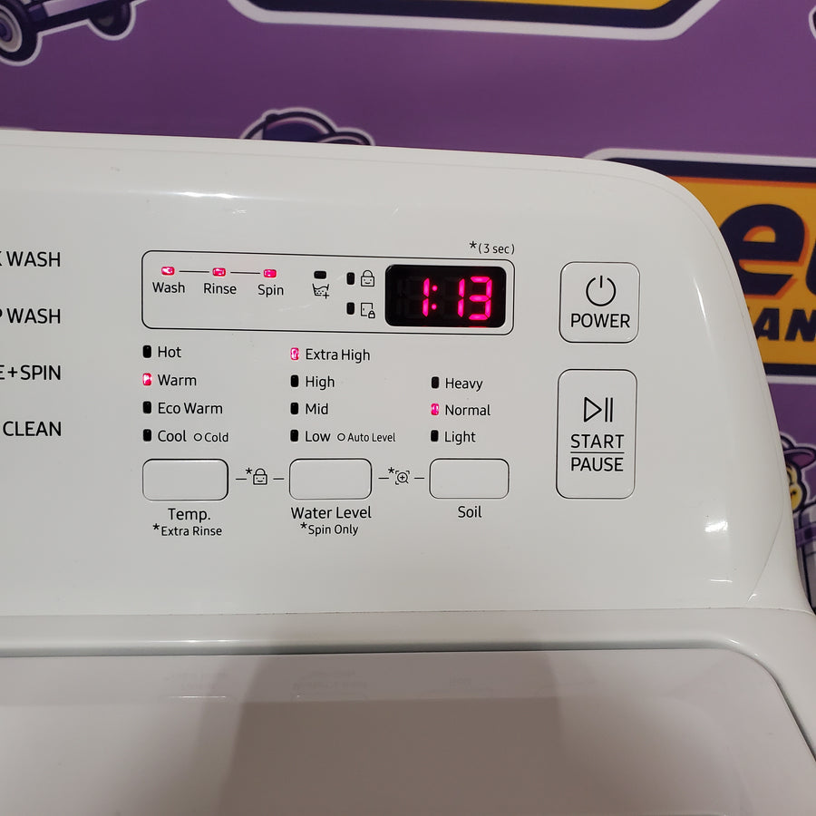 Samsung 4.5 cu. ft. Top Load Washer with Vibration Reduction Technology+ in White WA45T3200AW - Certified Refurbished and Samsung 7.2 cu. ft. Electric Dryer with Sensor Dry in White DVE45T3200W - Scratch & Dent (Minor)
