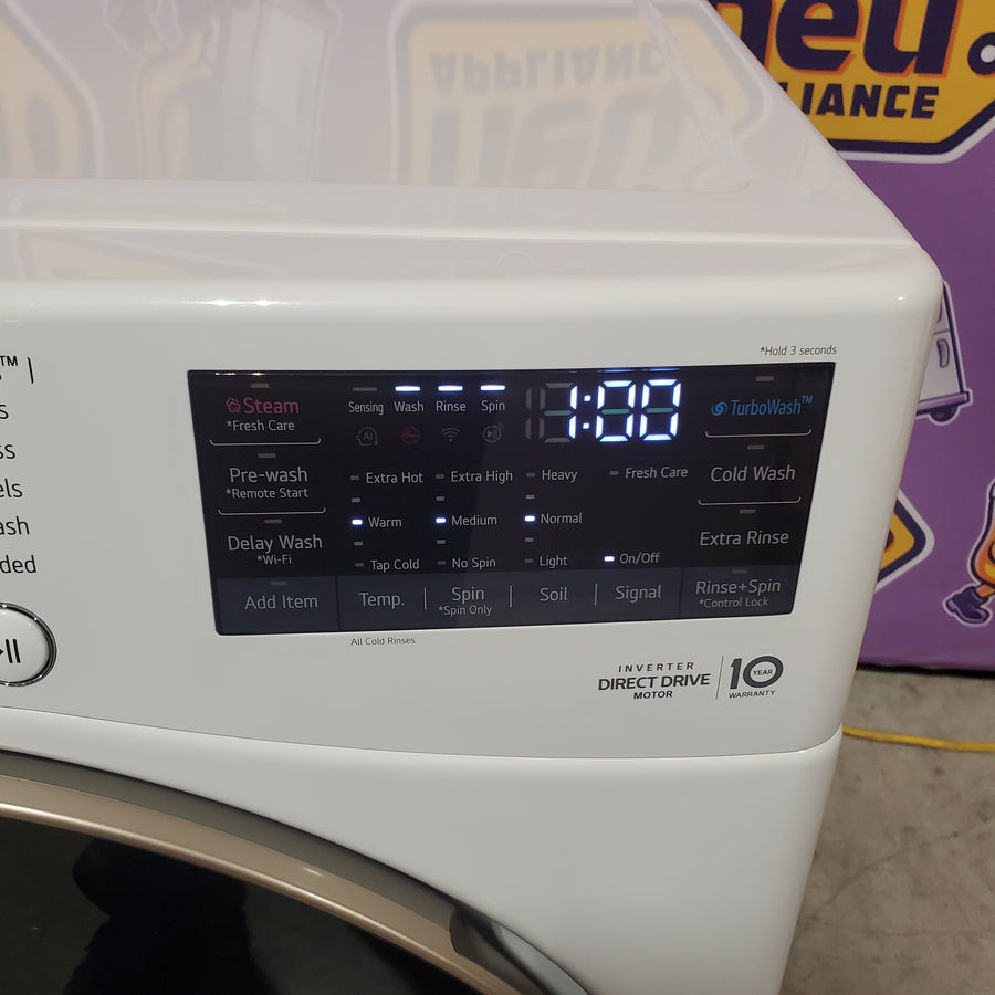 LG 4.5 cu. ft. Front Load Washer with Steam and Built-In Intelligence in White WM4000HWA - Scratch & Dent (Minor) and LG 7.4 cu. ft. Front Load Electric Dryer with TurboSteam and Sensor Dry Technology in White DLEX4000W - Scratch & Dent (Major)