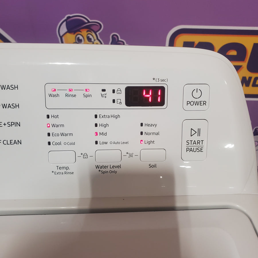 Samsung 4.5 cu. ft. Top Load Washer with Vibration Reduction Technology+ in White WA45T3200AW - Certified Refurbished and Samsung 7.2 cu. ft. Electric Dryer with Sensor Dry in White DVE45T3200W - Scratch & Dent (Minor)