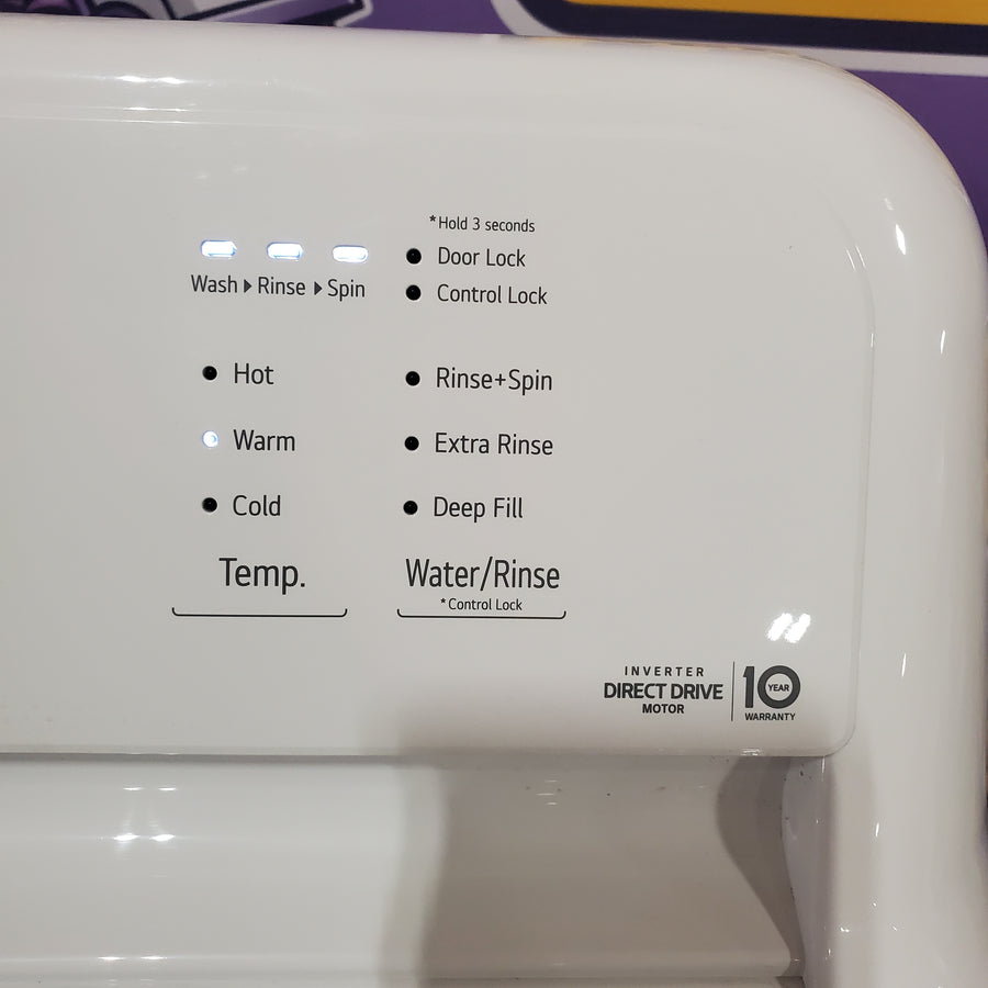 LG Top Load 4.1 Cu. Ft. Washer with TurboDrum Technology in White WT6105CW - Scratch & Dent (Minor) and LG 7.3 Cu. Ft.  Electric Rear Control Ultra Large Capacity Dryer in White with Sensor Dry DLE6100W - Open Box