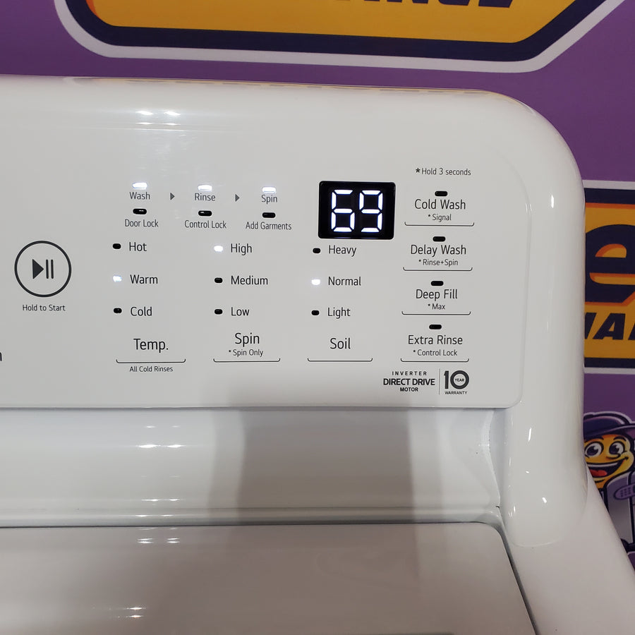 LG 4.3 cu. ft. Ultra Large Capacity Top Load Washer with 4-Way™ Agitator WT7005CW - Scratch & Dent (Minor) and LG 7.3 Cu. Ft. Electric Rear Control Ultra Large Capacity Dryer with Sensor Dry DLE6100W - Open Box