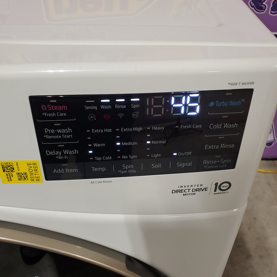 LG 4.5 cu. ft. Front Load Washer with Steam and Built-In Intelligence in White WM4000HWA - Scratch & Dent (Moderate) and LG 7.4 cu. ft. Front Load Electric Dryer with TurboSteam and Sensor Dry Technology in White 16296 - DLEX4000W - Scratch & Dent (Minor)