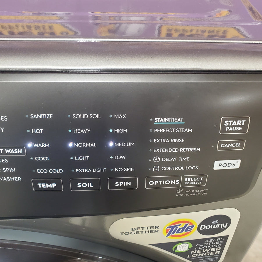Electrolux 400 Series Front Load Washer - 4.5 Cu. Ft. ELFW7437AT - Scratch & Dent (Minor) and Electrolux 8-cu ft Stackable Vented Electric Dryer with Steam Cycle in Titanium ELFE7437AT - Scratch & Dent (Minor)