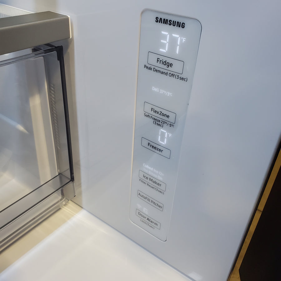 Samsung Bespoke 29 cu ft. 4-Door Standard Depth French Door Smart Refrigerator with Beverage Center Auto Fill Pitcher and Dual Ice Maker with Ice Bites™ in White Glass RF29BB86004M - Open Box