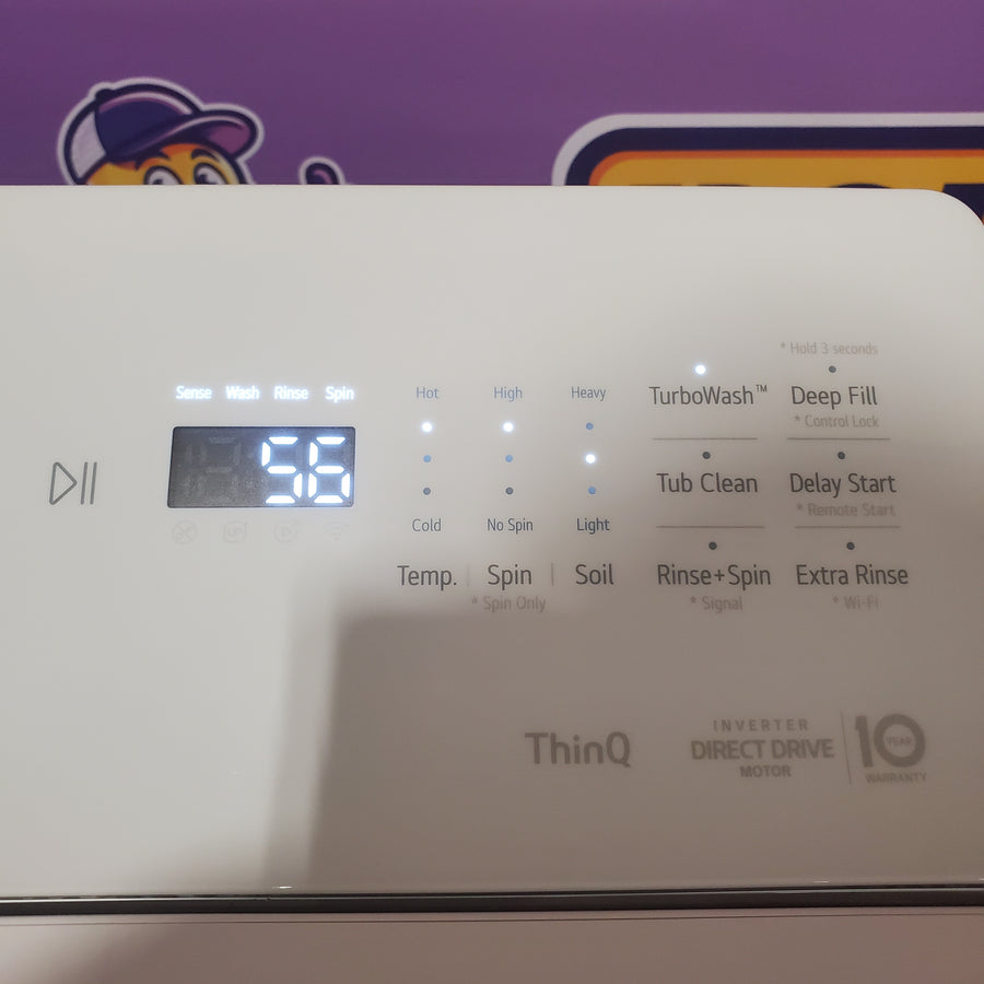 LG 5.0 cu.ft. SMART Top Load Washer in Alpine White with TurboWash WT8200CW - Scratch & Dent (Minor) and LG 7.3 cu. ft. Ultra Large Capacity Rear Control Electric Dryer with AI Sensing and ThinQ® Smart Features DLE8200W - Scratch & Dent (Moderate)
