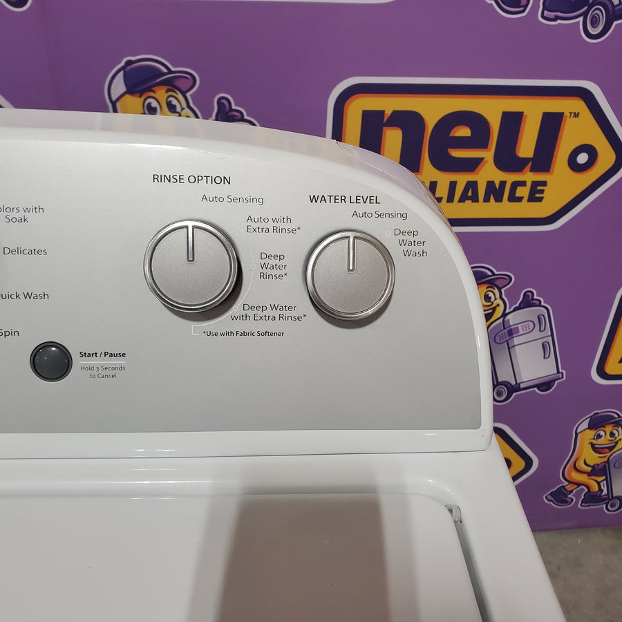 Whirlpool 3.8–3.9 Cu. Ft.  Top Load Washer with 2 in 1 Removable Agitator and Soil Level Selection WTW4957PW - Certified Refurbished and Whirlpool 7-cu ft Vented Electric Dryer WED4815EW - Scratch & Dent (Minor)
