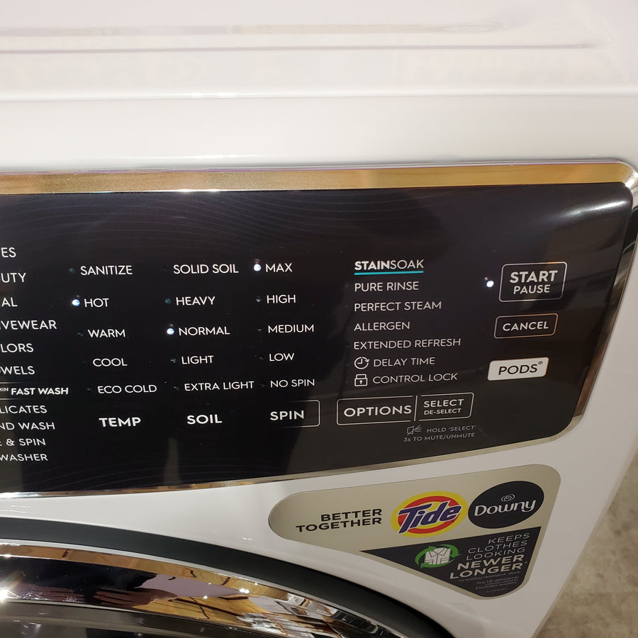 Electrolux 4.5 Cu.Ft. Stackable Front Load Washer with Steam and SmartBoost Wash System ELFW7637AW - Open Box and Electrolux 8.0 Cu. Ft. Front Load Perfect Steam™ Electric Dryer with Balanced Dry™ and Instant Refresh ELFE7626BW - Scratch & Dent (Minor)