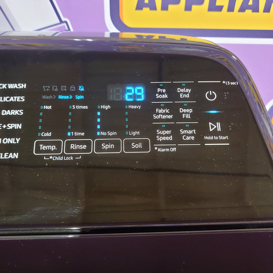 Samsung Stainless Steel 5.0 Cu. Ft. Washer with SuperSpeed and Active WaterJet WA50R5400AV - Certified Refurbished and Samsung Electric 7.4 Cu. Ft. Dryer with PetCare Dry and Steam Sanitize+ DVE54CG7150D - Scratch and Dent (Moderate)