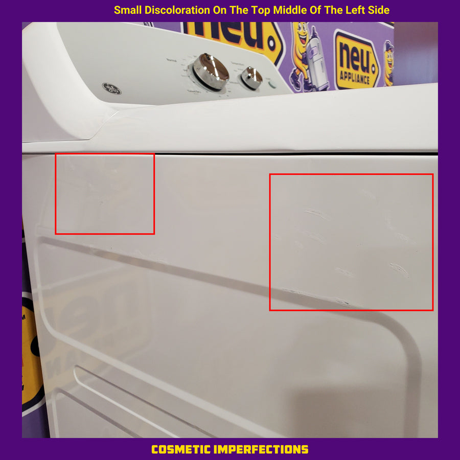 GE White Electric 7.2 Cu. Ft. Capacity Dryer with Up to 120 Ft. Venting and Reversible Door GTD38EASWWS - Scratch & Dent (Minor)