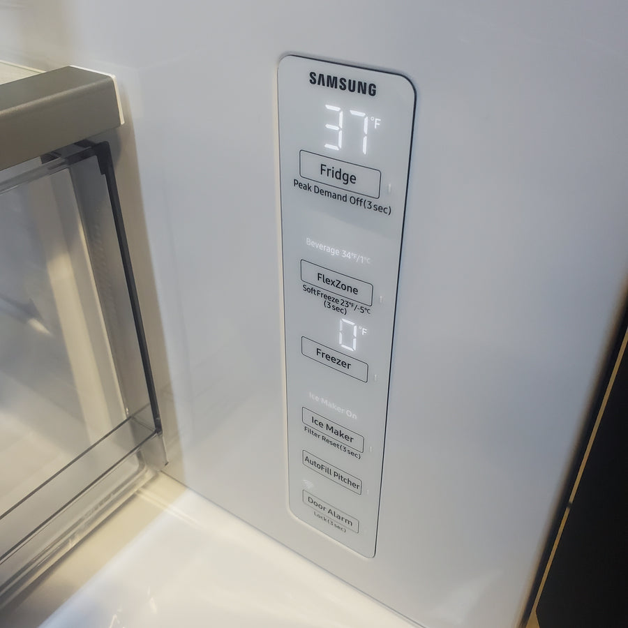 Samsung Bespoke 36 in. 29 cu. ft. Standard Depth 4-Door French Door Refrigerator in Stainless Steel with Beverage Center RF70F29DER - Scratch & Dent (Moderate)